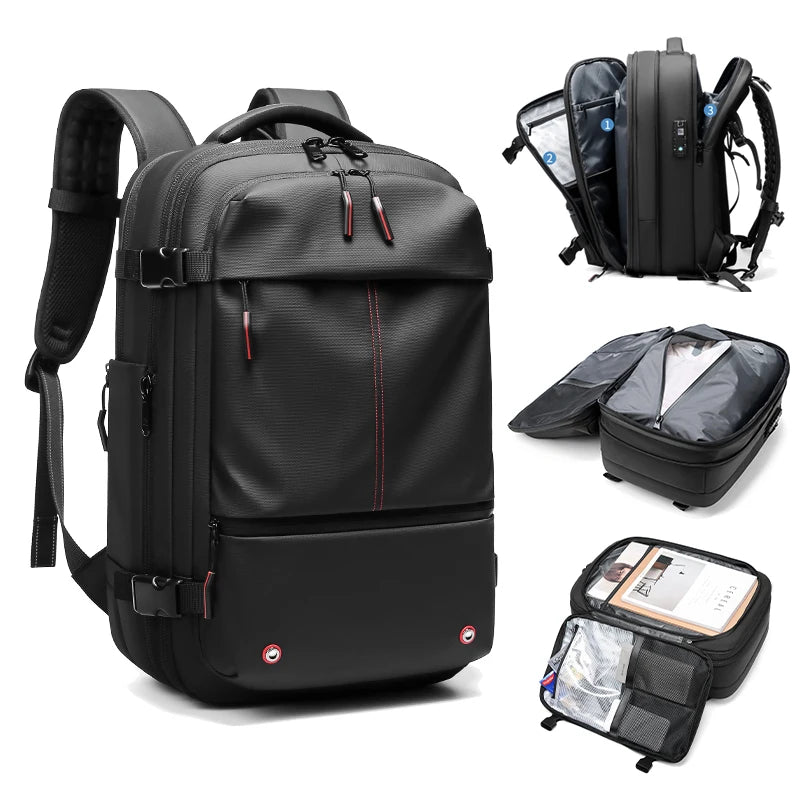 Sac à Dos de Voyage avec Compression Sous Vide 40L Extensible, Anti-Vol, USB, Compartiment Laptop