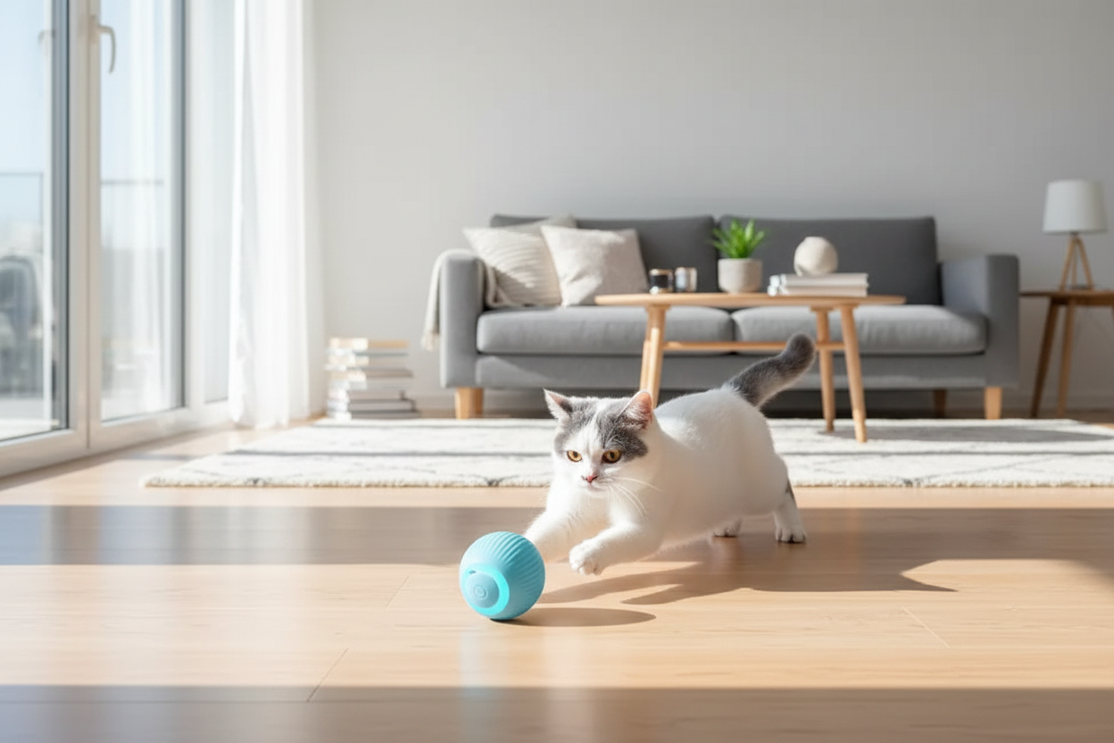 Chat jouant avec la balle