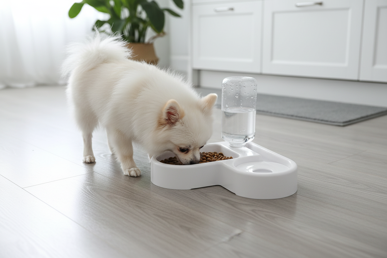 Chien mangeant dans la gamelle