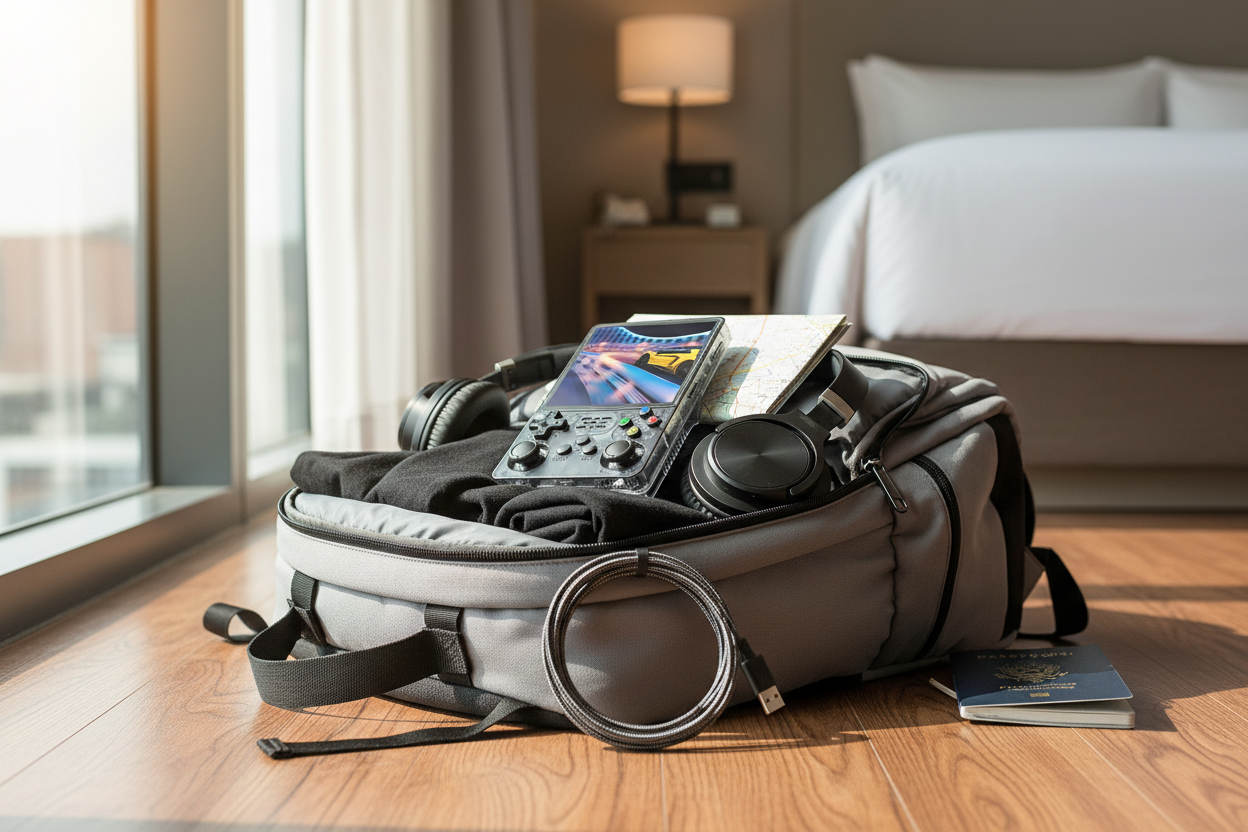 Console dans un sac de voyage