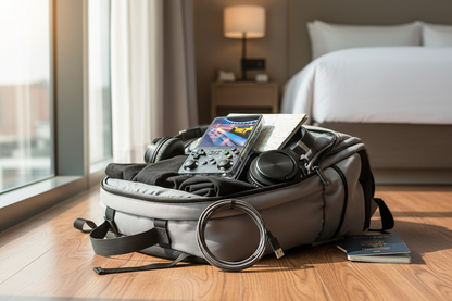 Console dans un sac de voyage