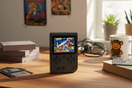 Console rétro sur bureau ambiance gaming