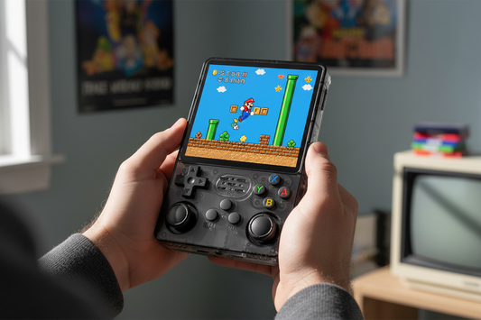 Console tenue en train de jouer