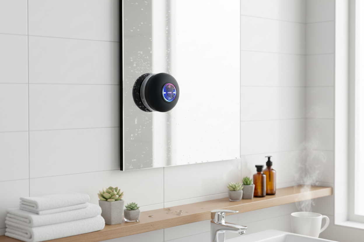 Enceinte accrochée dans la salle de bain