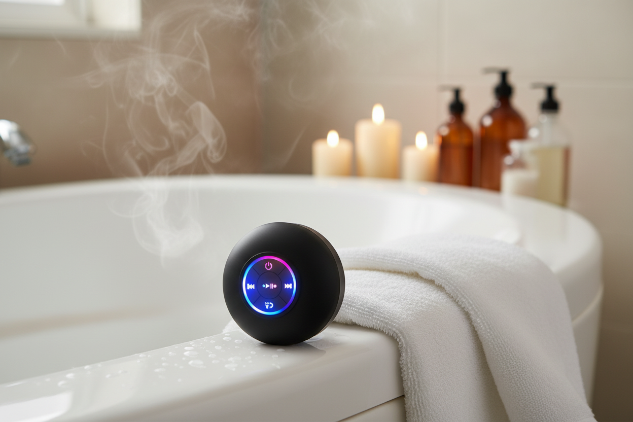 Enceinte au bord de la baignoire