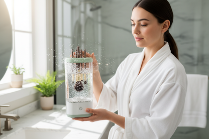 Femme utilisant le nettoyeur