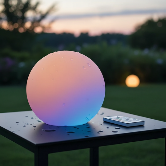 Gros plan boule LED avec télécommande