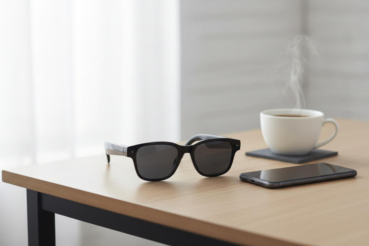 Lunettes posées sur table avec café