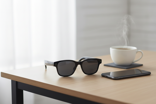 Lunettes posées sur table avec café