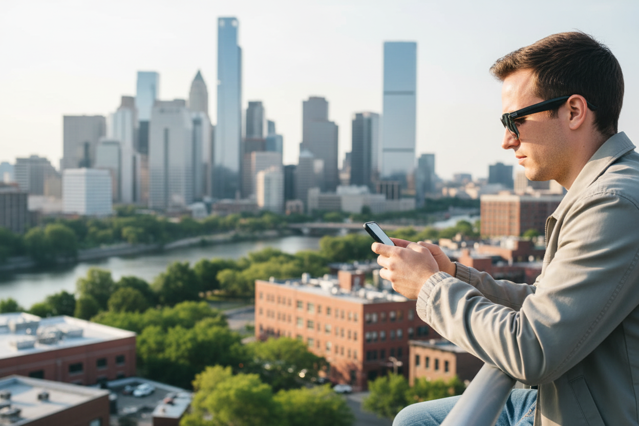 Personne filmant avec les lunettes en ville
